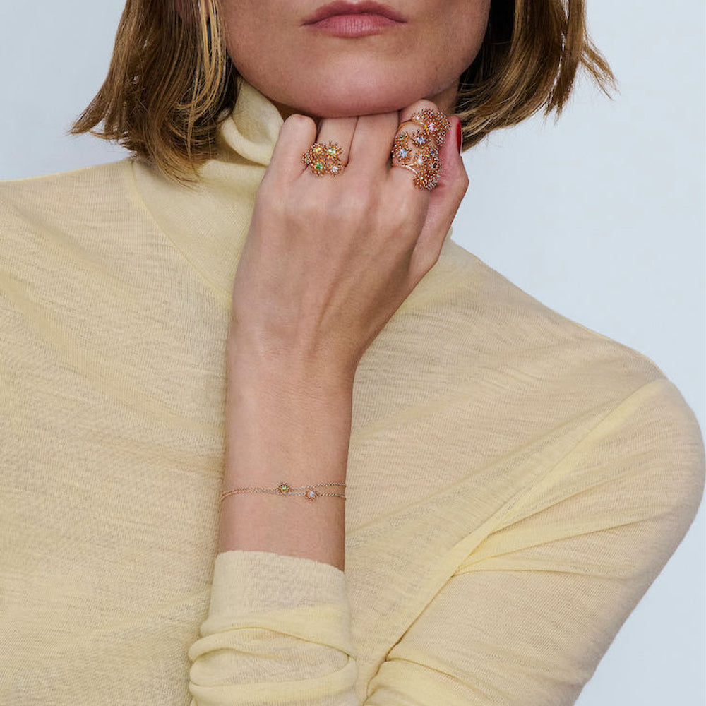Yellow gold diamond ring jewelry Petit Cactus Vert collection