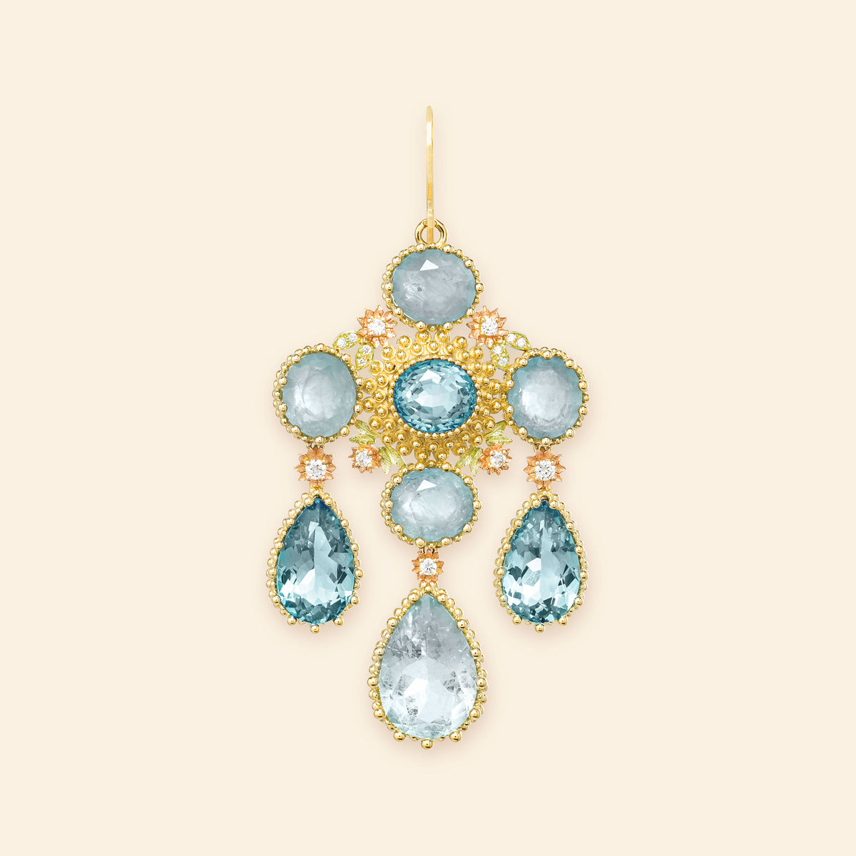 Boucle d'oreille Girandole Pierreries Bleu
